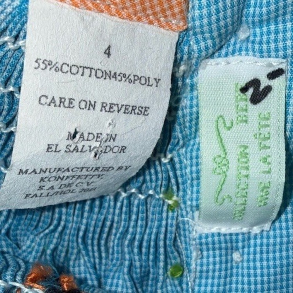 Vive La Fete Girls Smocked Maxi‎ Dress Blue Gingham Pumpkin Halloween 4T - Picture 2 of 6